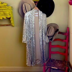 Anthropologie BB Dakota Silver Sequin Duster